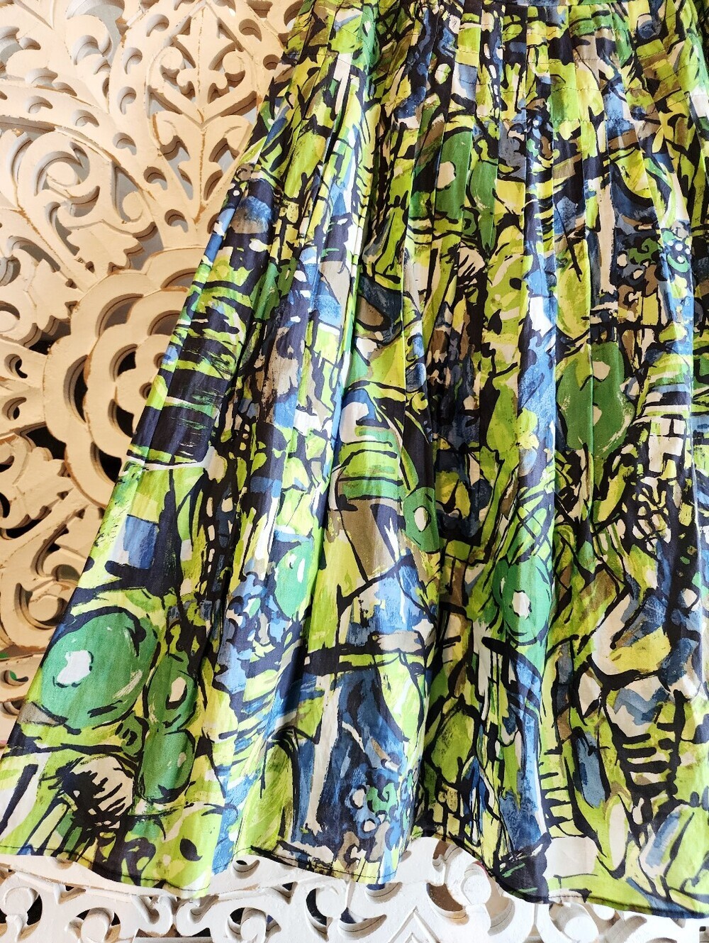 SEPT FOIS ABSTRACT PRINT PLEATED CIRCULAR SKIRT KNEE LENGTH FULLY LINED SZ 38